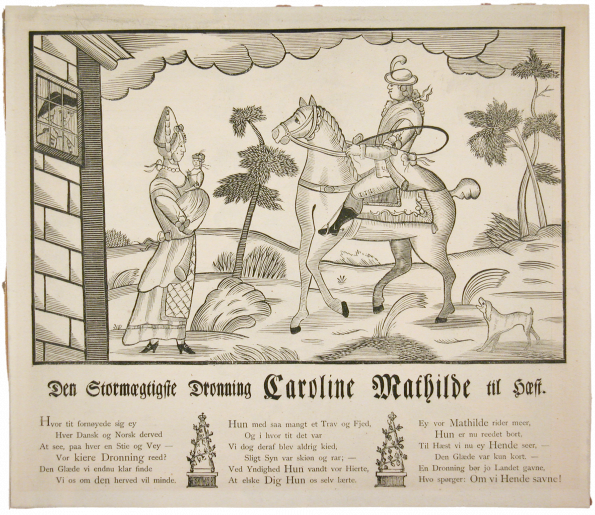 Die „großmächtigste Königin zu Pferde“ - ein dänisches Flugblatt, Holzschnitt, um 1772