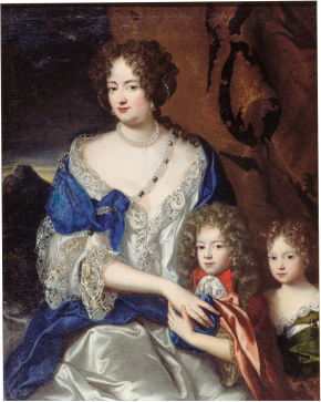 Sophie Dorothea mit ihren Kindern, dem späteren Georg II. von Großbritannien, und Sophie Dorothea der Jüngeren, Königin in Preußen. Gemälde von Jacques Vaillant